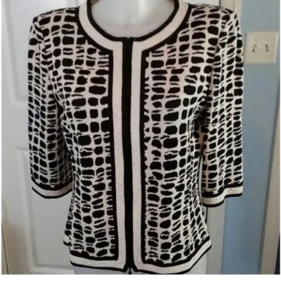 St. John Collection Black and white with fancy detailed accents Cardigan - sz 8 - Picture 2 of 7